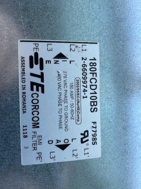 180FCD10BS.  CORCOM EMI FILTER SPANNUNGSVERSORGUNGSLEITUNGSFILTER 480/277VAC 180A FLTR